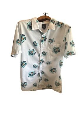 Original Deluxe Men’s Size Large White Short-Sleeve Floral Button-Down Shirt Top